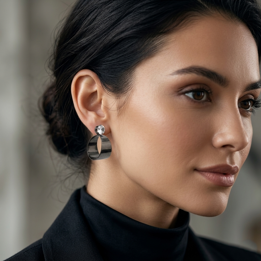 The99Jewel Black Plated Austrian Stone Round Shape Earrings