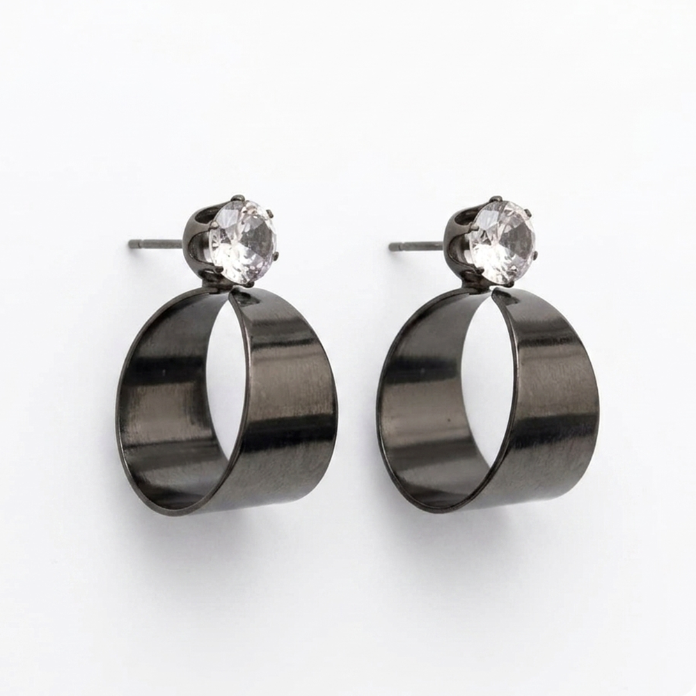 The99Jewel Black Plated Austrian Stone Round Shape Earrings