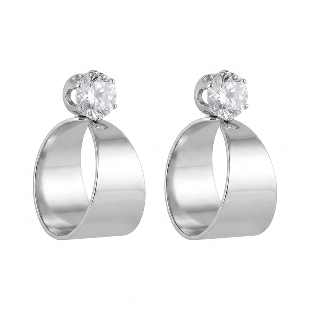 The99Jewel Silver Plated Austrian Stone Round Shape Earrings