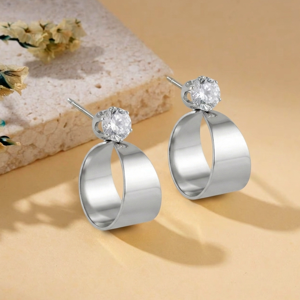 The99Jewel Silver Plated Austrian Stone Round Shape Earrings