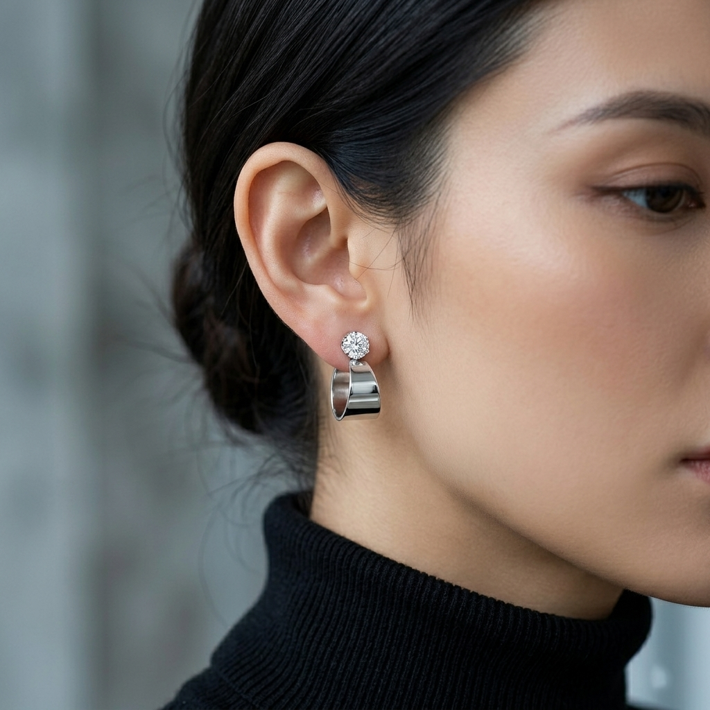 The99Jewel Silver Plated Austrian Stone Round Shape Earrings