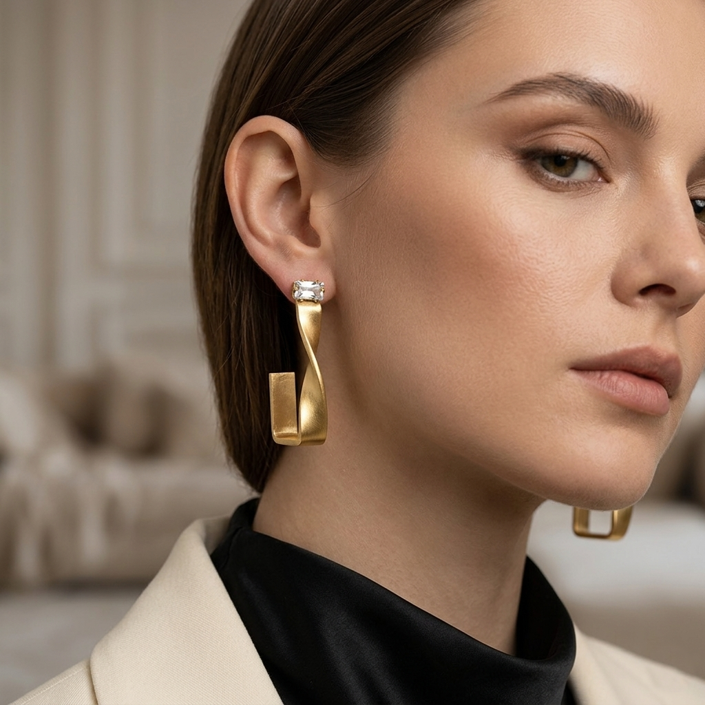 The99Jewel Gold Plated Austrian Stone Twisted Shape Earrings