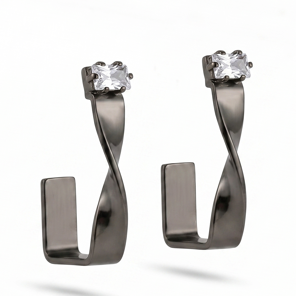 The99Jewel Black Plated Austrian Stone Twisted Shape Earrings