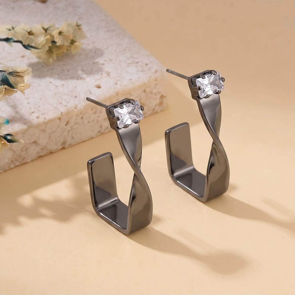 The99Jewel Black Plated Austrian Stone Twisted Shape Earrings