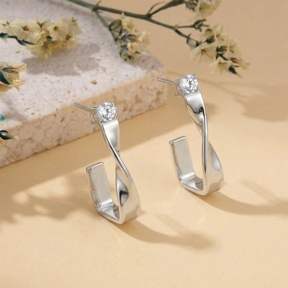 The99Jewel Silver Plated Austrian Stone Twisted Shape Earrings