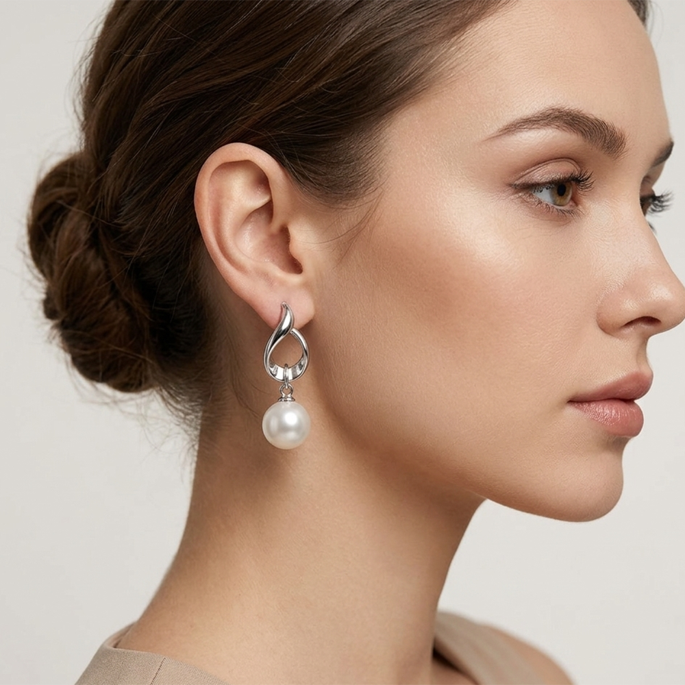 The99Jewel Elegant Silver Twist Pearl Drop Earrings