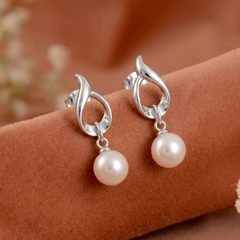The99Jewel Elegant Silver Twist Pearl Drop Earrings