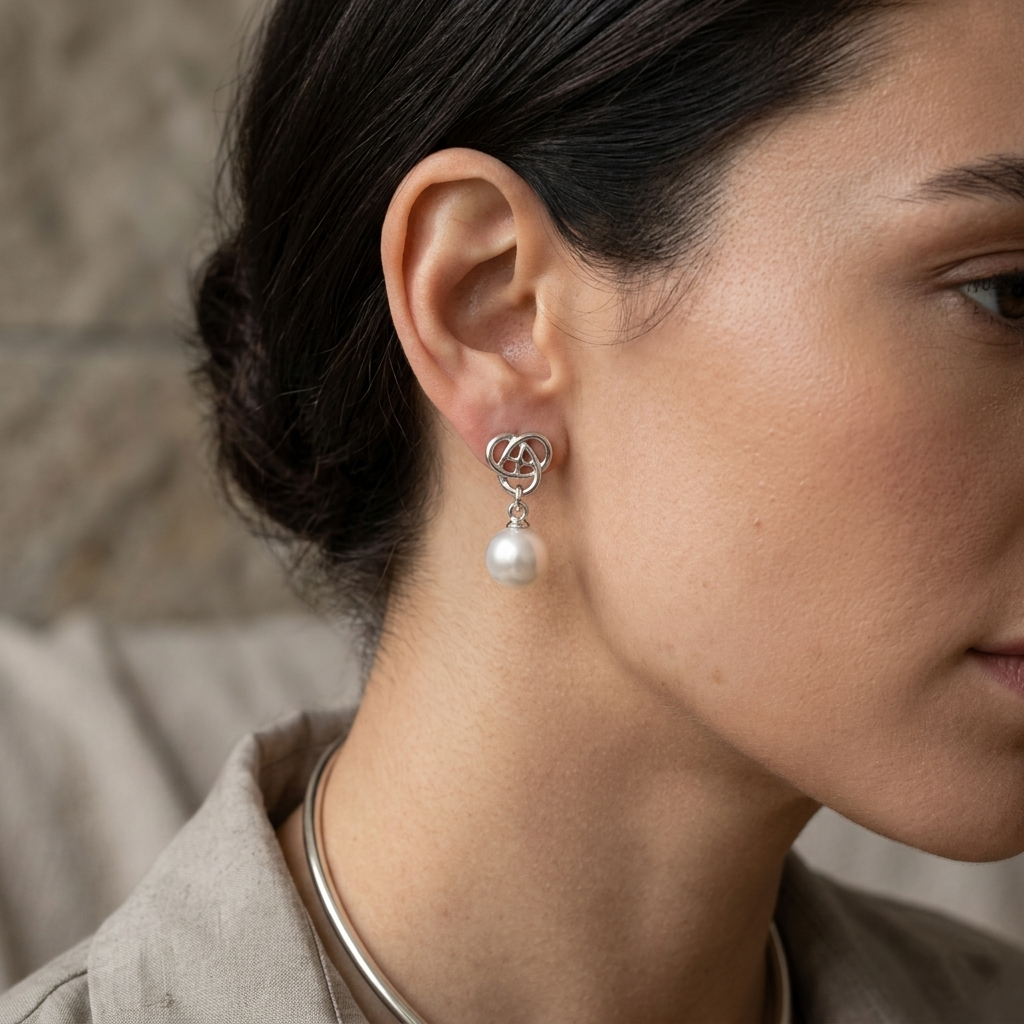 The99Jewel Stylish Silver Knot Pearl Drop Earrings