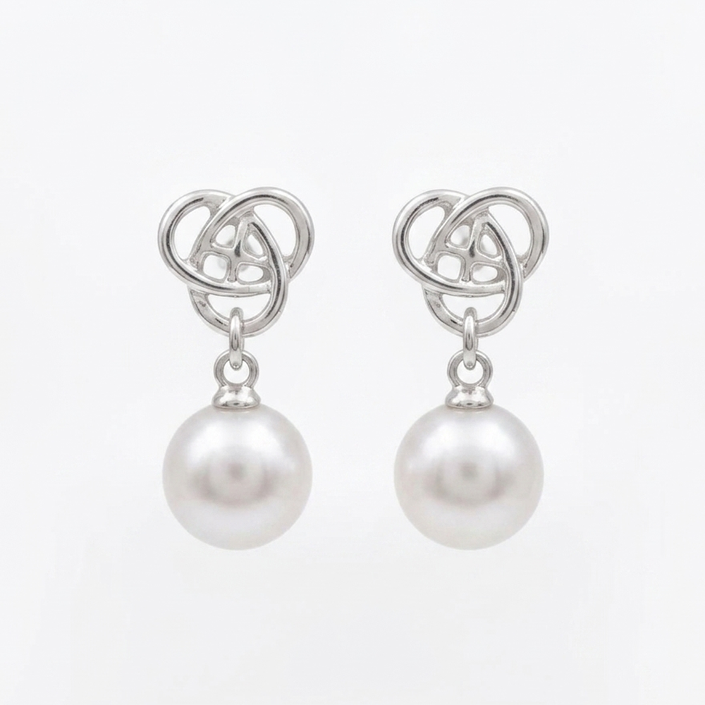 The99Jewel Stylish Silver Knot Pearl Drop Earrings