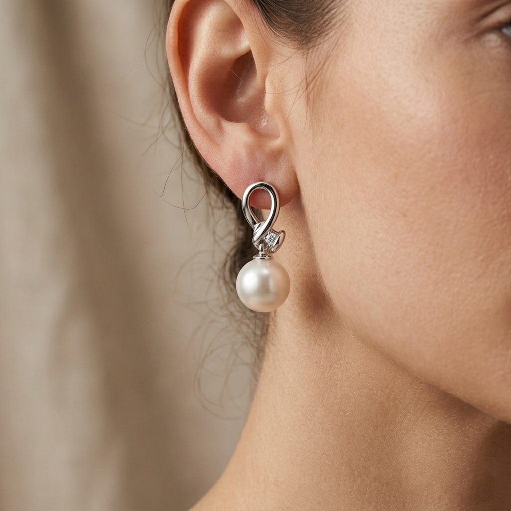 The99Jewel Elegant Silver Loop Pearl Drop Earrings with Stone Accent