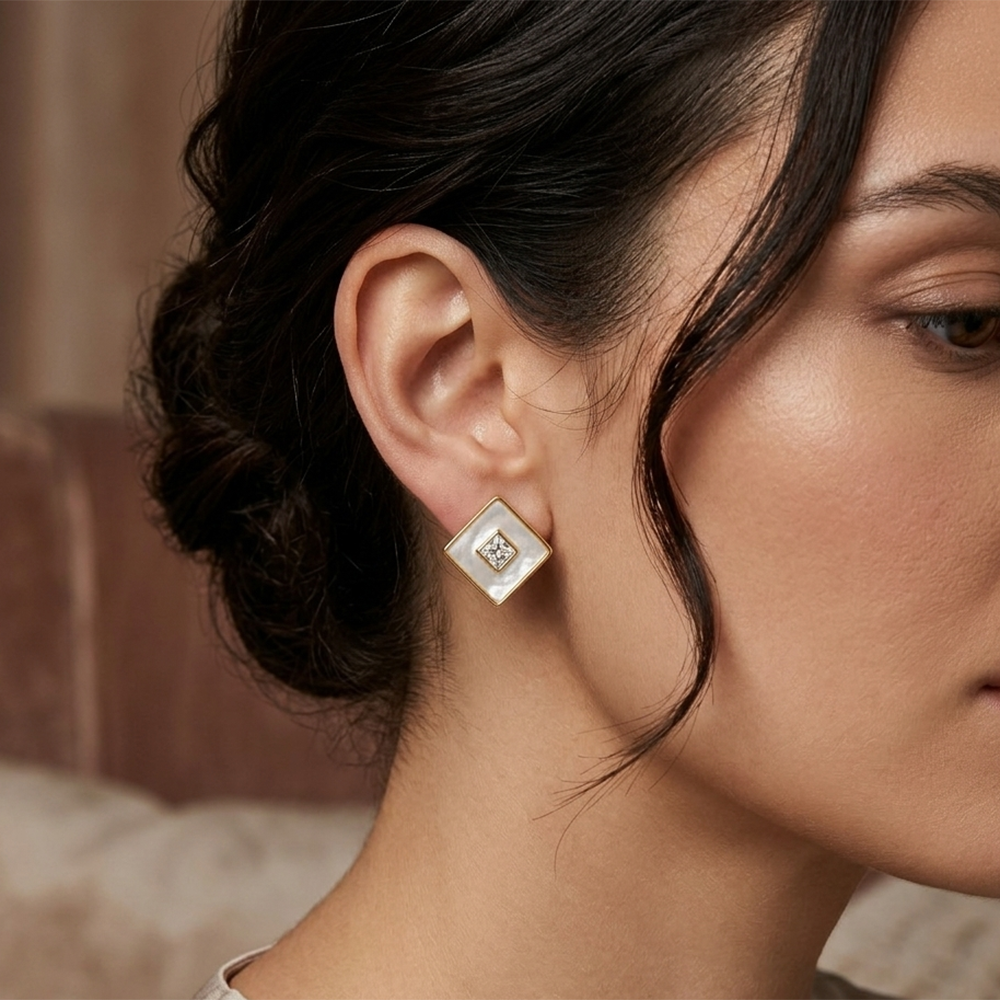 The99Jewel  Designer Gold Plated Square Stud Earrings for Women