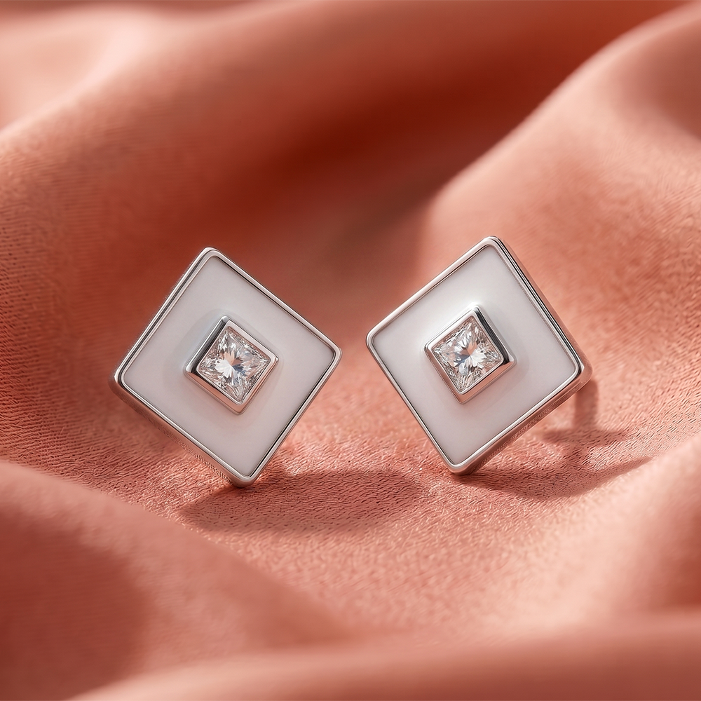 The99Jewel  Designer Silver  Plated Square Stud Earrings for Women