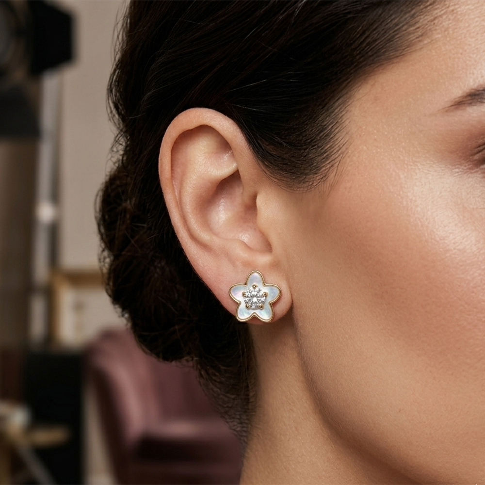 The99Jewel  Beautiful  Gold  Plated Flower Shape  Stud Earrings For Women