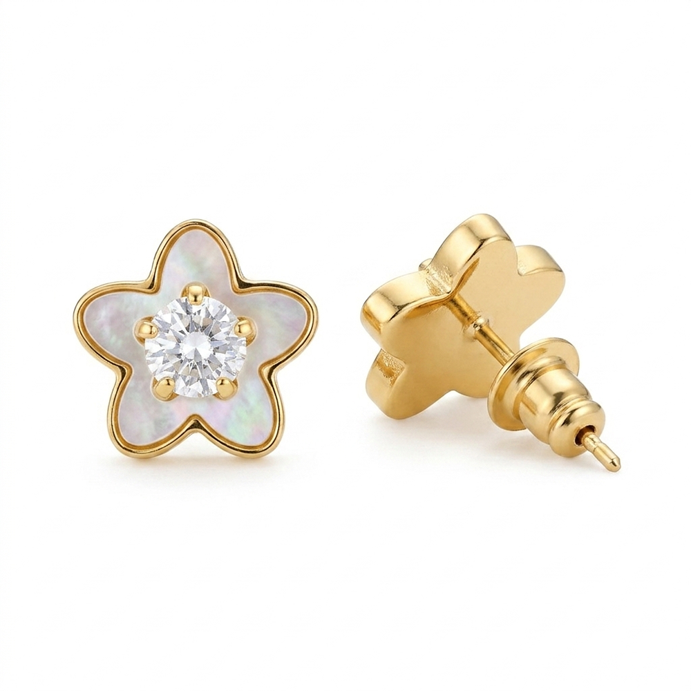 The99Jewel  Beautiful  Gold  Plated Flower Shape  Stud Earrings For Women