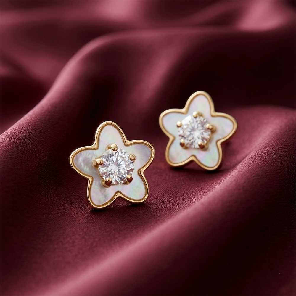 The99Jewel  Beautiful  Gold  Plated Flower Shape  Stud Earrings For Women