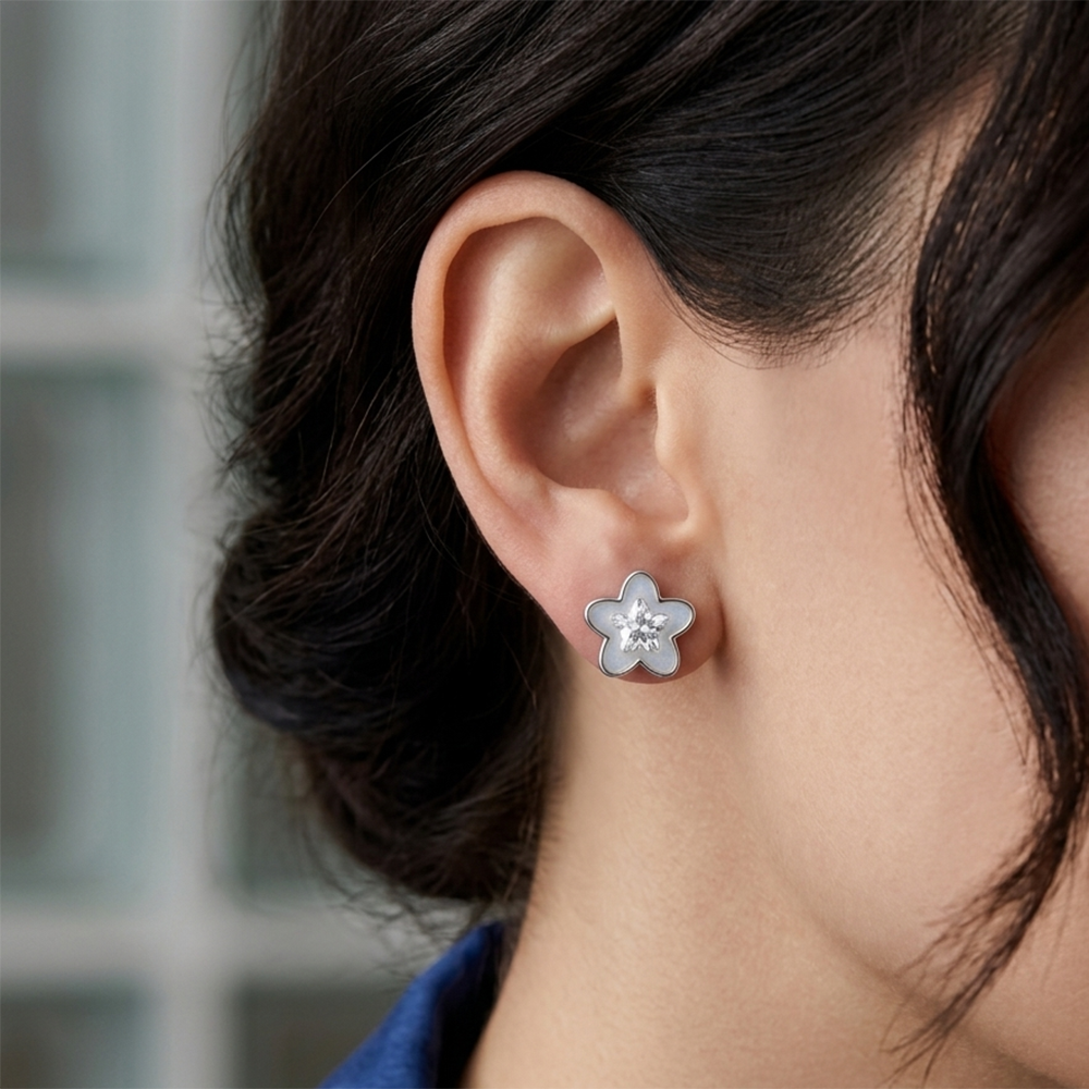 The99Jewel  Beautiful  Silver  Plated Flower Shape  Stud Earrings For Women