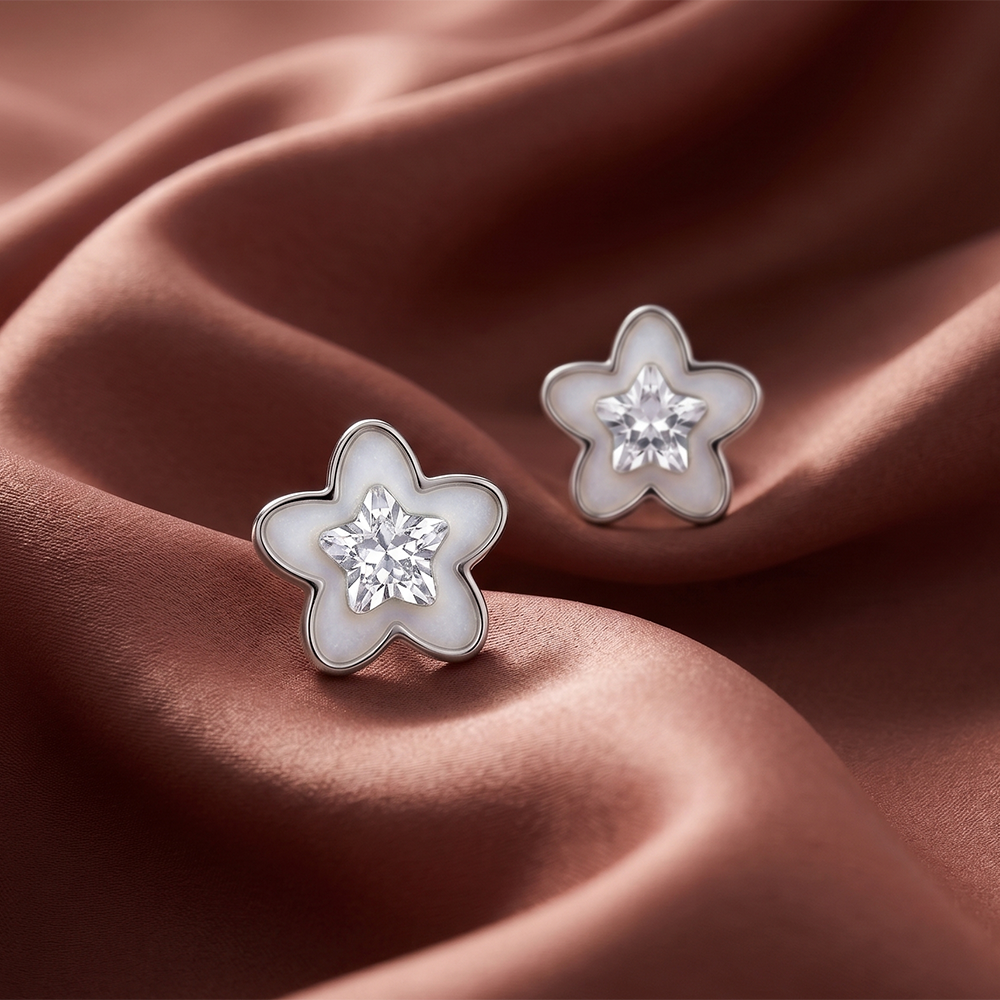 The99Jewel  Beautiful  Silver  Plated Flower Shape  Stud Earrings For Women