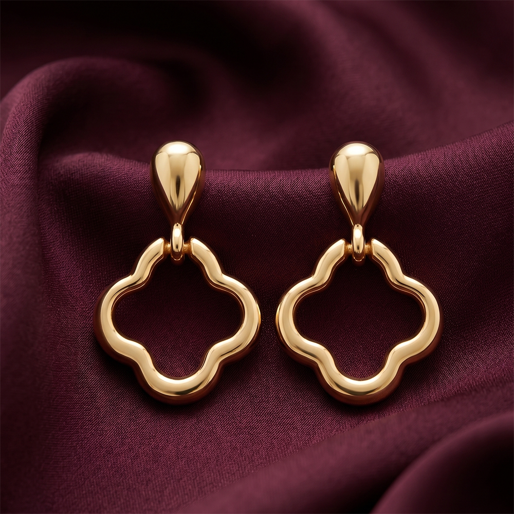 The99Jewel  Fashionable  Gold  Plated Clover Shape  Stud Earrings For Women