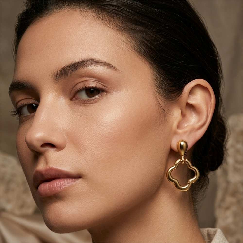 The99Jewel  Fashionable  Gold  Plated Clover Shape  Stud Earrings For Women