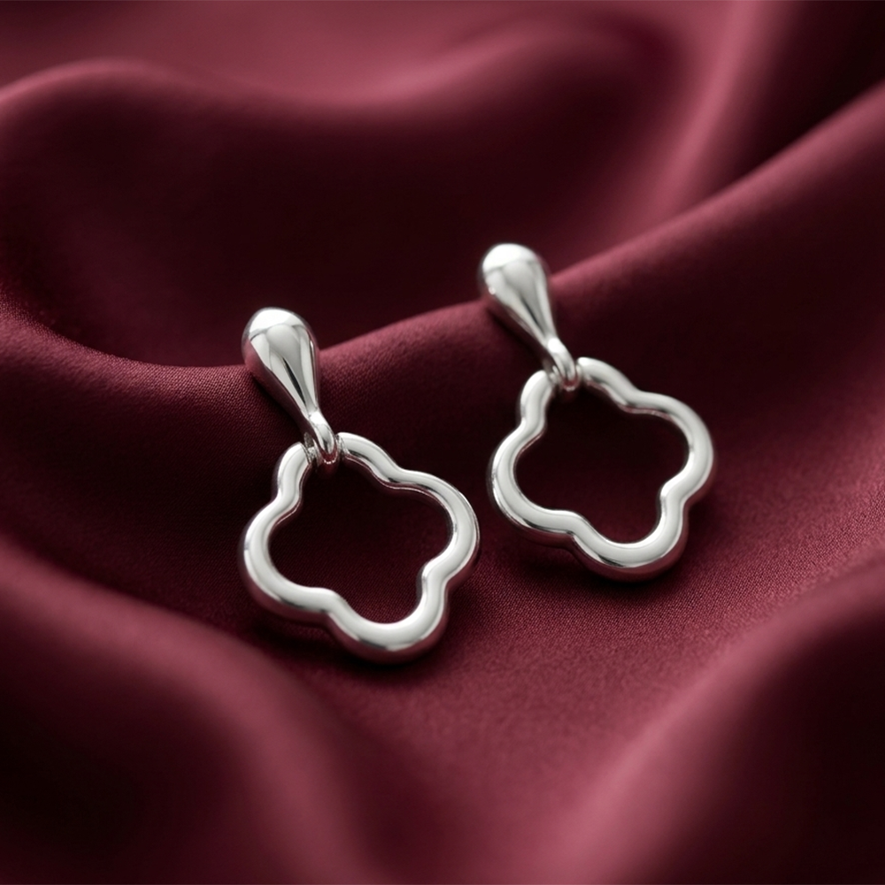 The99Jewel  Fashionable  Silver  Plated Clover Shape  Stud Earrings For Women