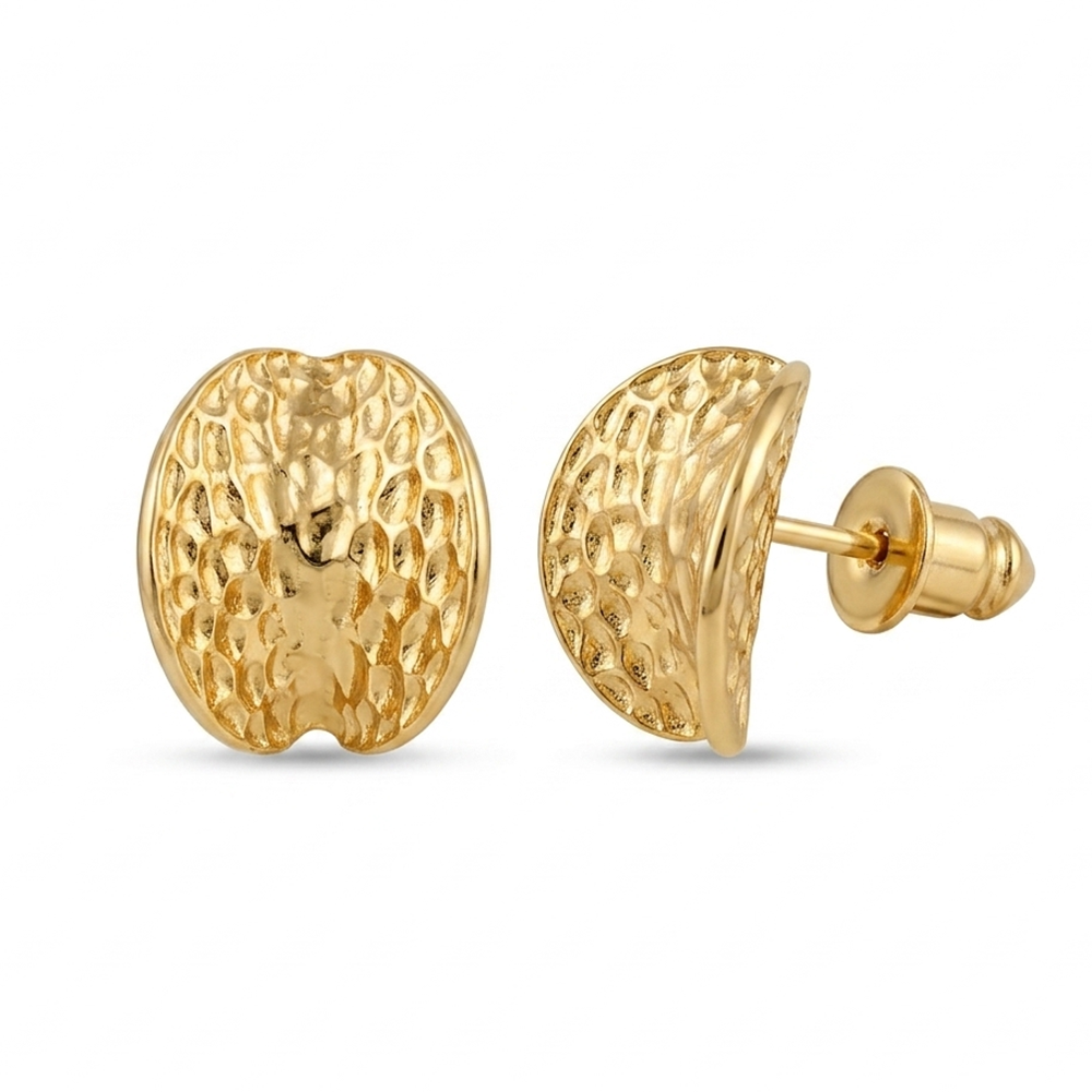 The99Jewel  Glamorous  Gold  Plated Hammered Oval  Stud Earrings