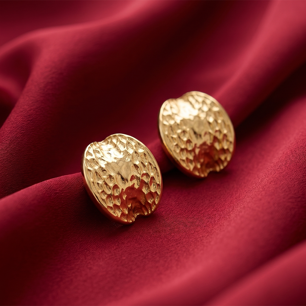 The99Jewel  Glamorous  Gold  Plated Hammered Oval  Stud Earrings 