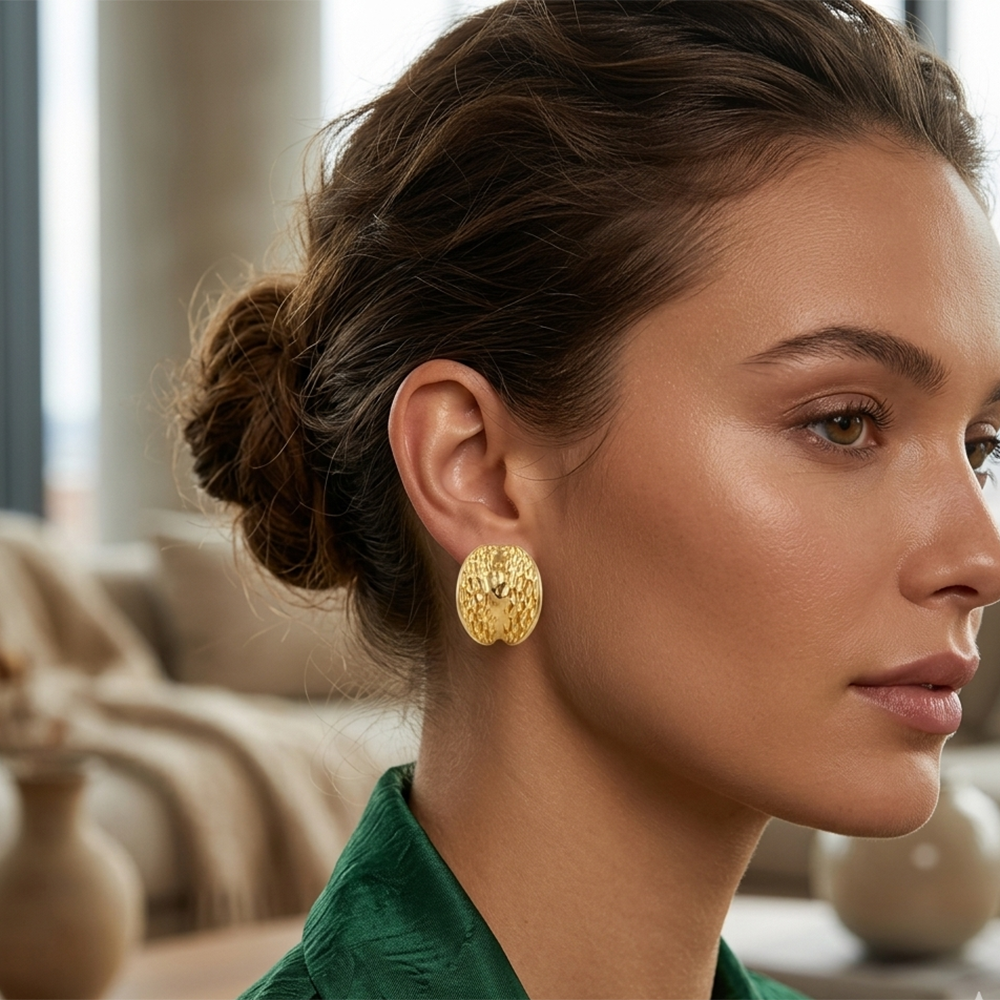 The99Jewel  Glamorous  Gold  Plated Hammered Oval  Stud Earrings