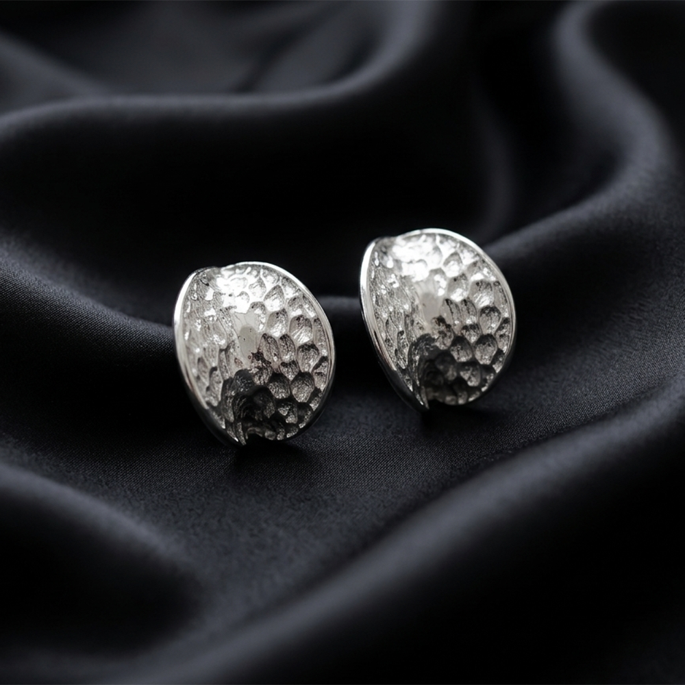 The99Jewel  Glamorous Silver Plated Hammered Oval  Stud Earrings 