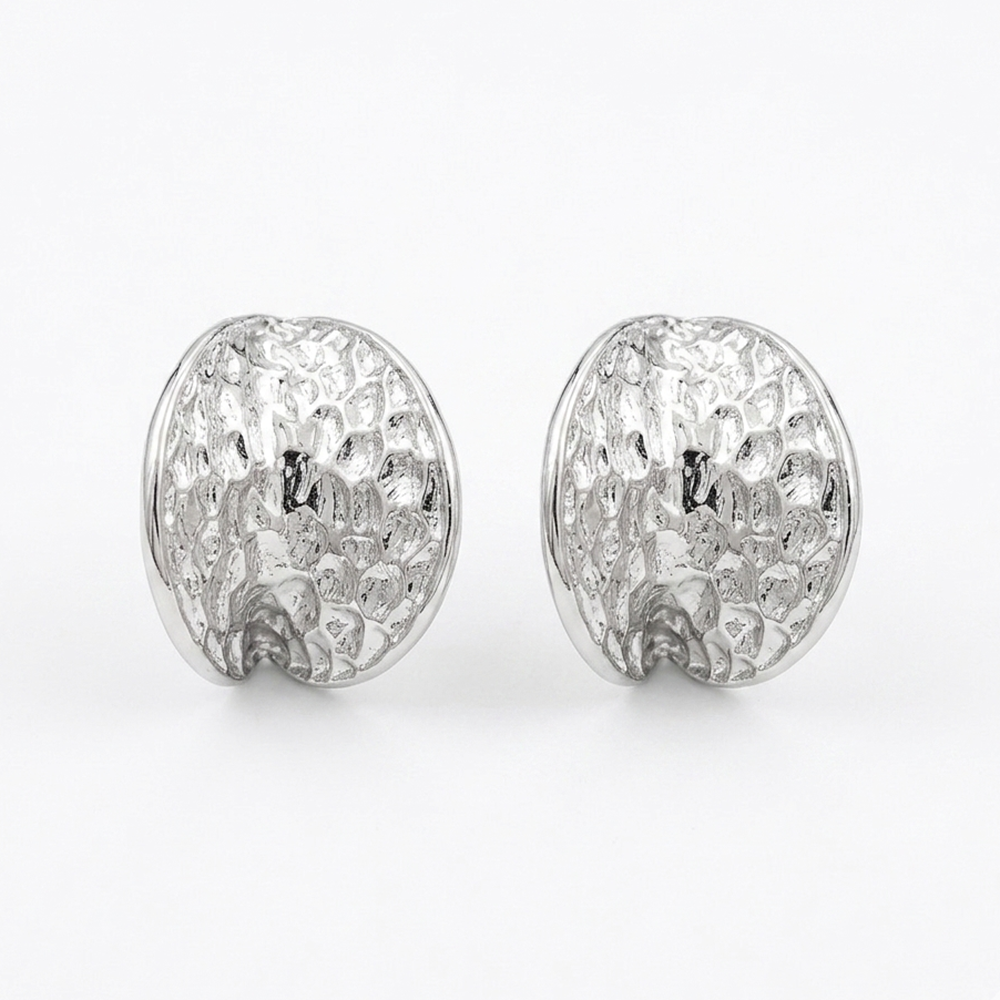 The99Jewel  Glamorous Silver Plated Hammered Oval  Stud Earrings