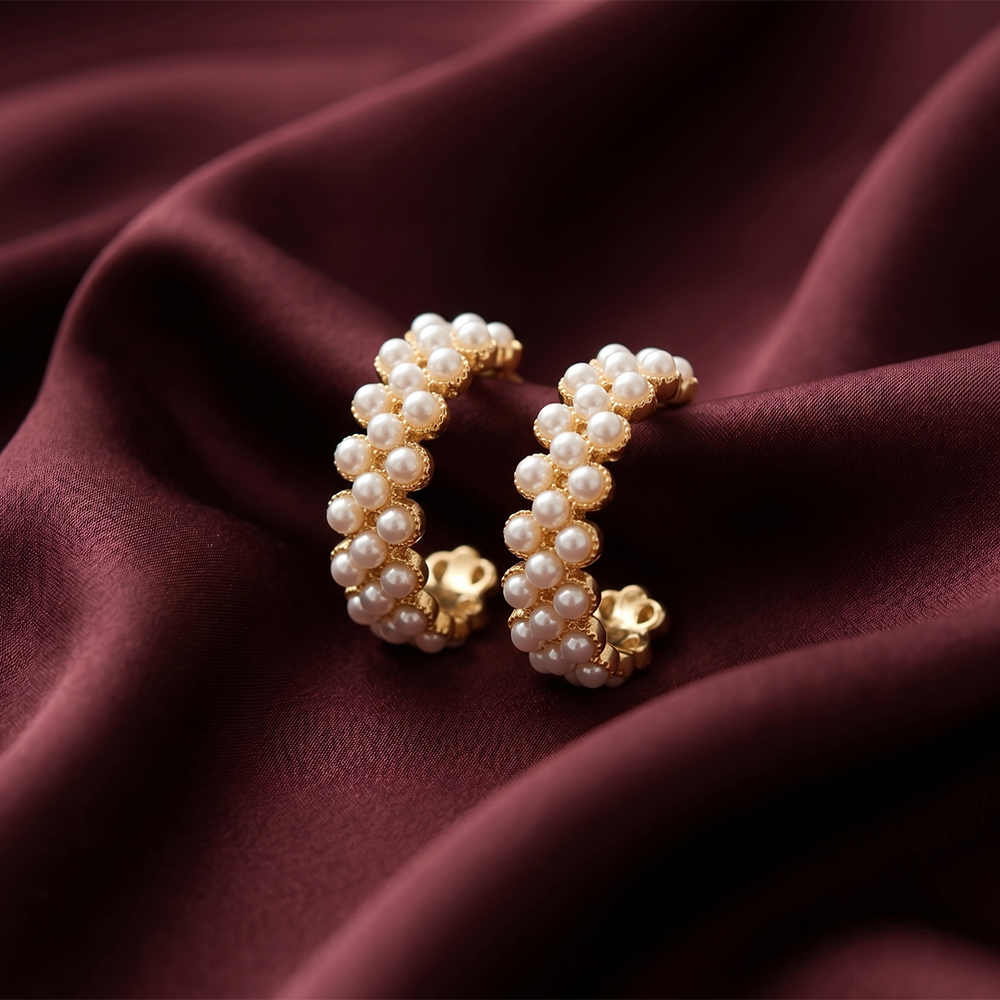 The99Jewel  Classy Gold-Toned Pearl Stud Earrings for Women 