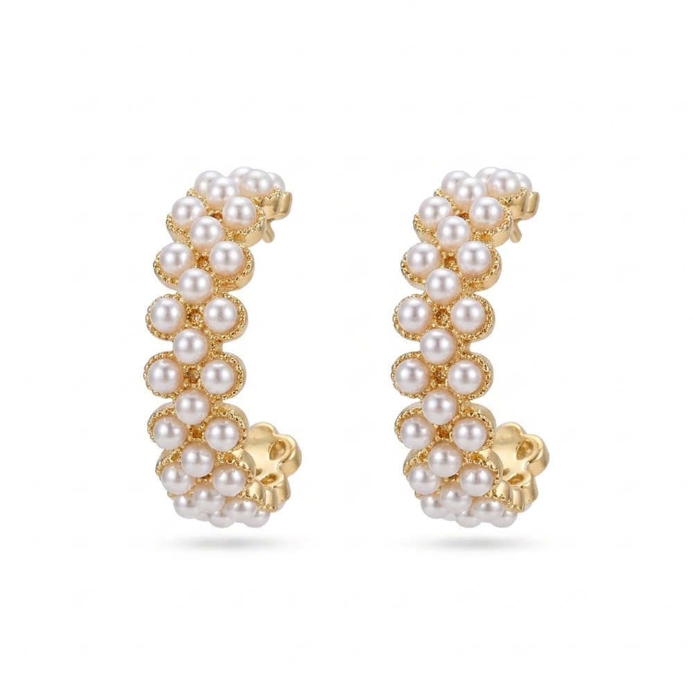 The99Jewel  Classy Gold-Toned Pearl Stud Earrings for Women