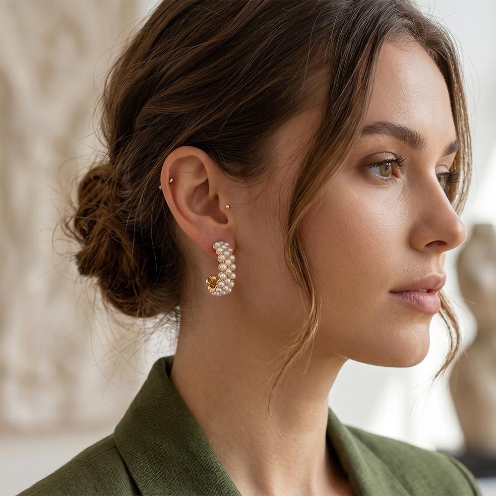 The99Jewel  Classy Gold-Toned Pearl Stud Earrings for Women