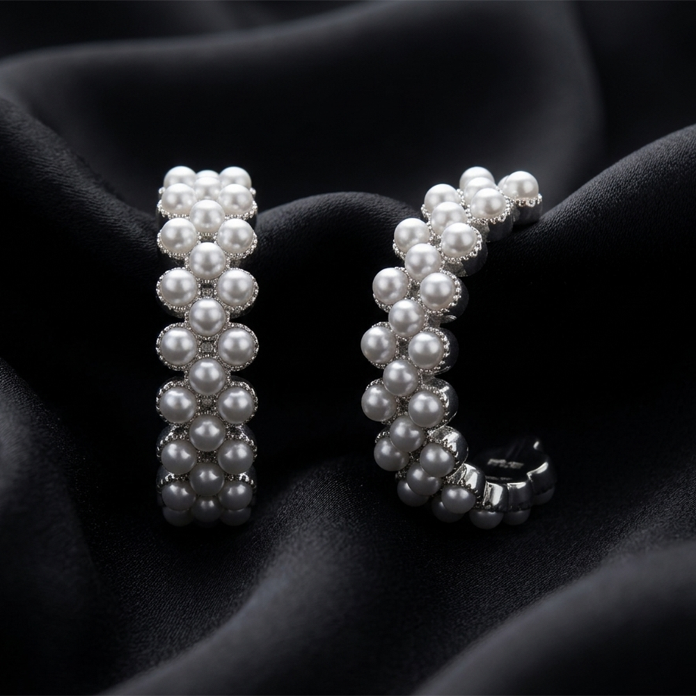 The99Jewel  Classy Silver-Toned Pearl Stud Earrings for Women 