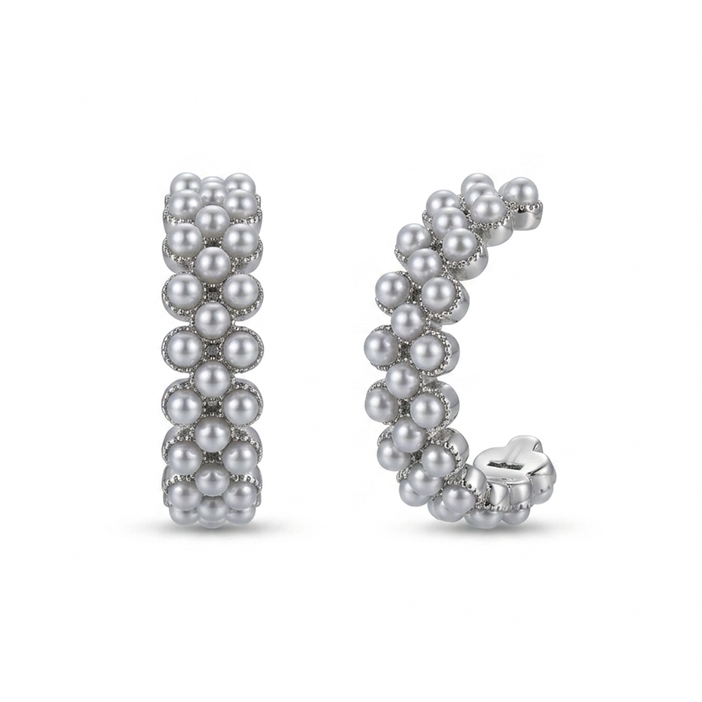 The99Jewel  Classy Silver-Toned Pearl Stud Earrings for Women