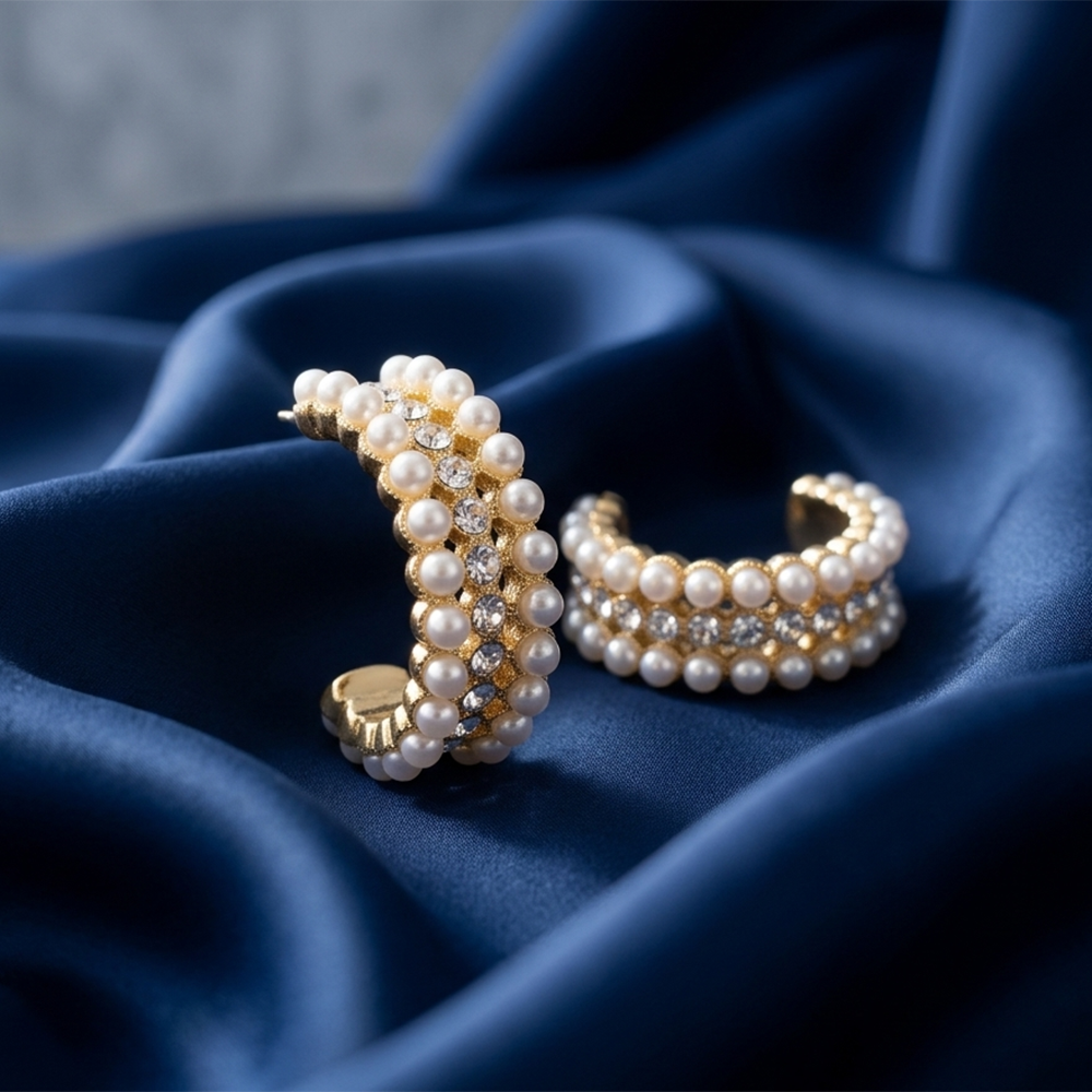 The99Jewel  Classy Gold-Toned Pearl Stud Earrings for Women 