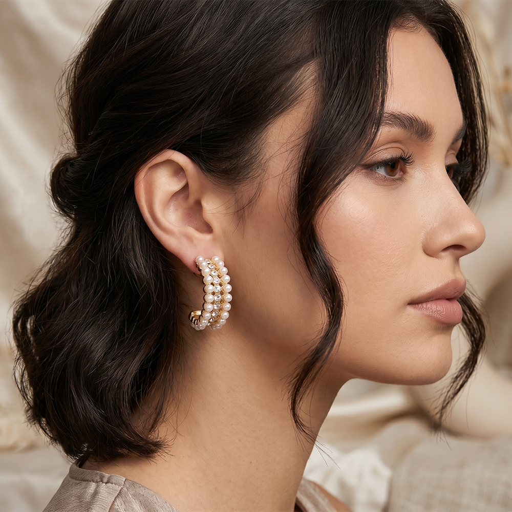 The99Jewel  Classy Gold-Toned Pearl Stud Earrings for Women