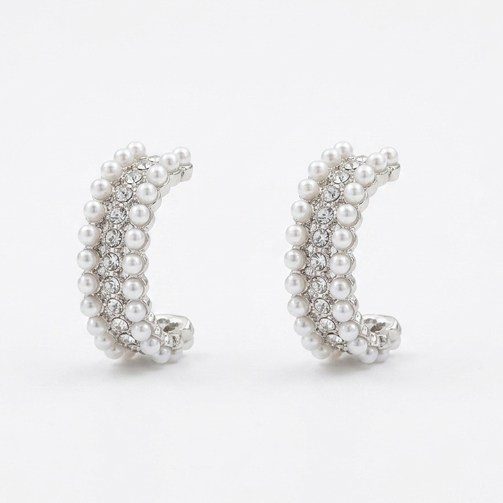 The99Jewel  Classy Silver-Toned Pearl Stud Earrings for Women