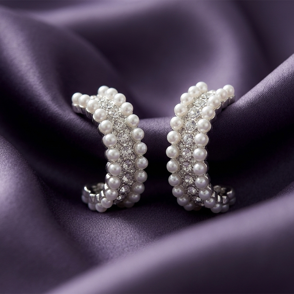 The99Jewel  Classy Silver-Toned Pearl Stud Earrings for Women 