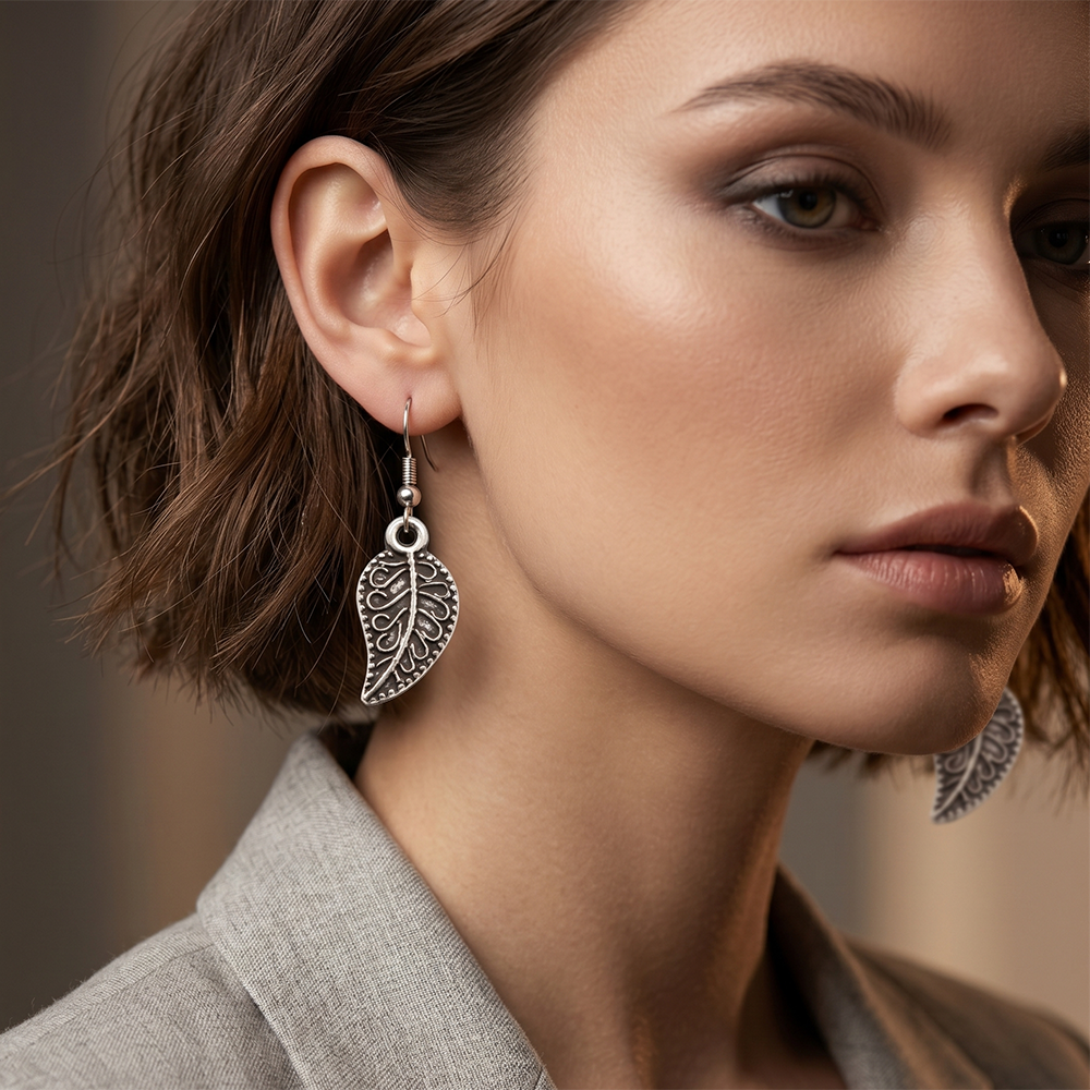 The99Jewel  Modern  Silver-Toned  Leaf  Shape  Earrings for Women