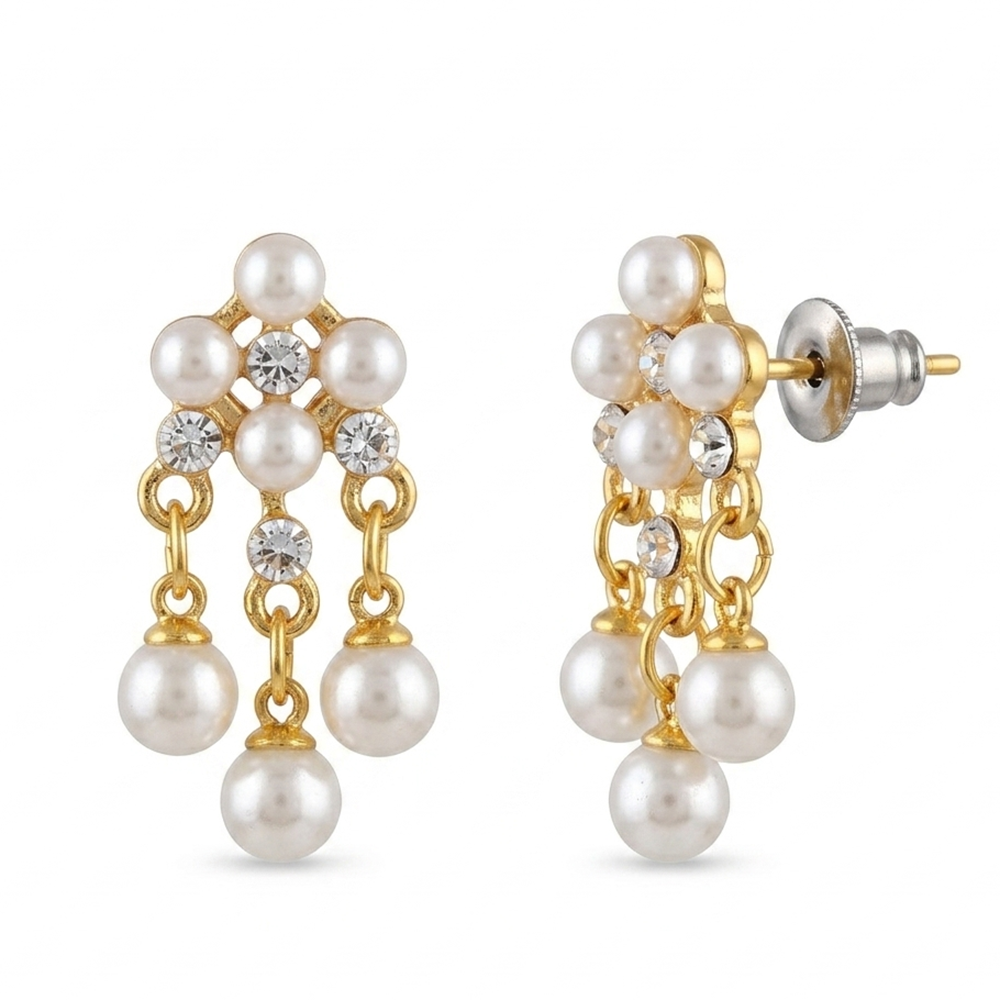 The99Jewel Elegant Gold-Plated Pearl Dangler Earrings for Women