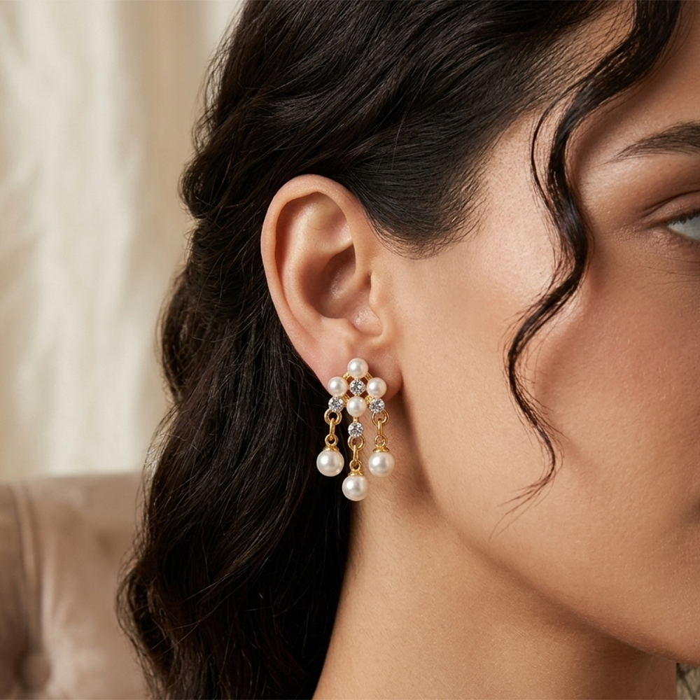 The99Jewel Elegant Gold-Plated Pearl Dangler Earrings for Women