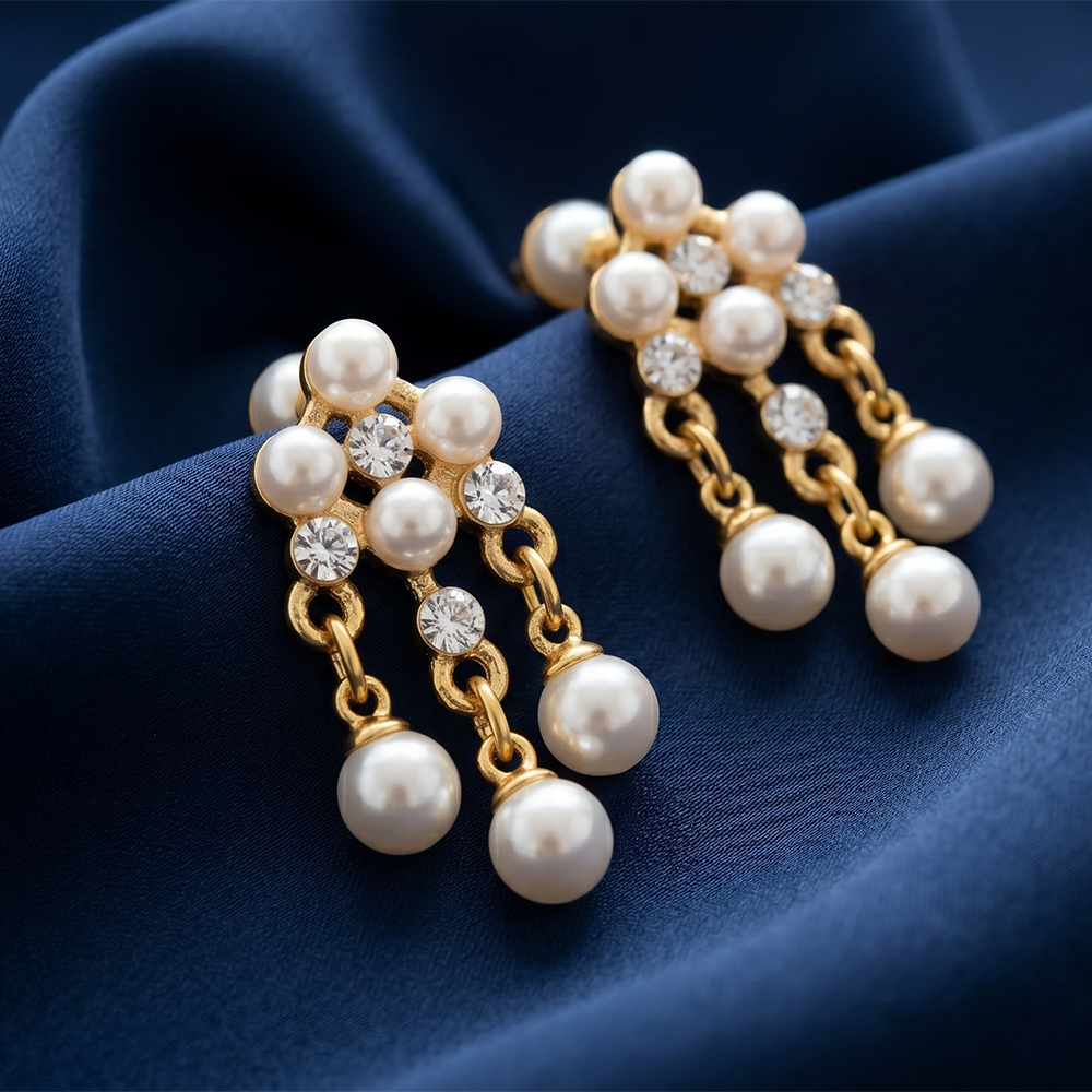 The99Jewel Elegant Gold-Plated Pearl Dangler Earrings for Women