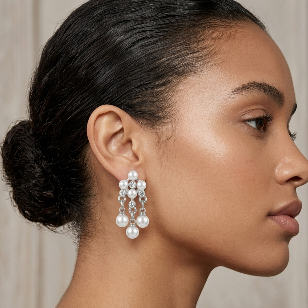 The99Jewel Elegant Silver-Plated Pearl Dangler Earrings for Women