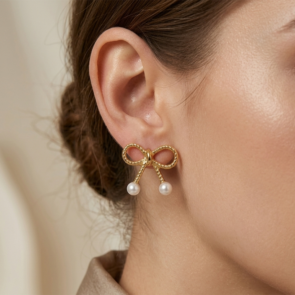 The99Jewel  Beautiful  Gold  Plated Bow  Shape  Stud Earrings For Women