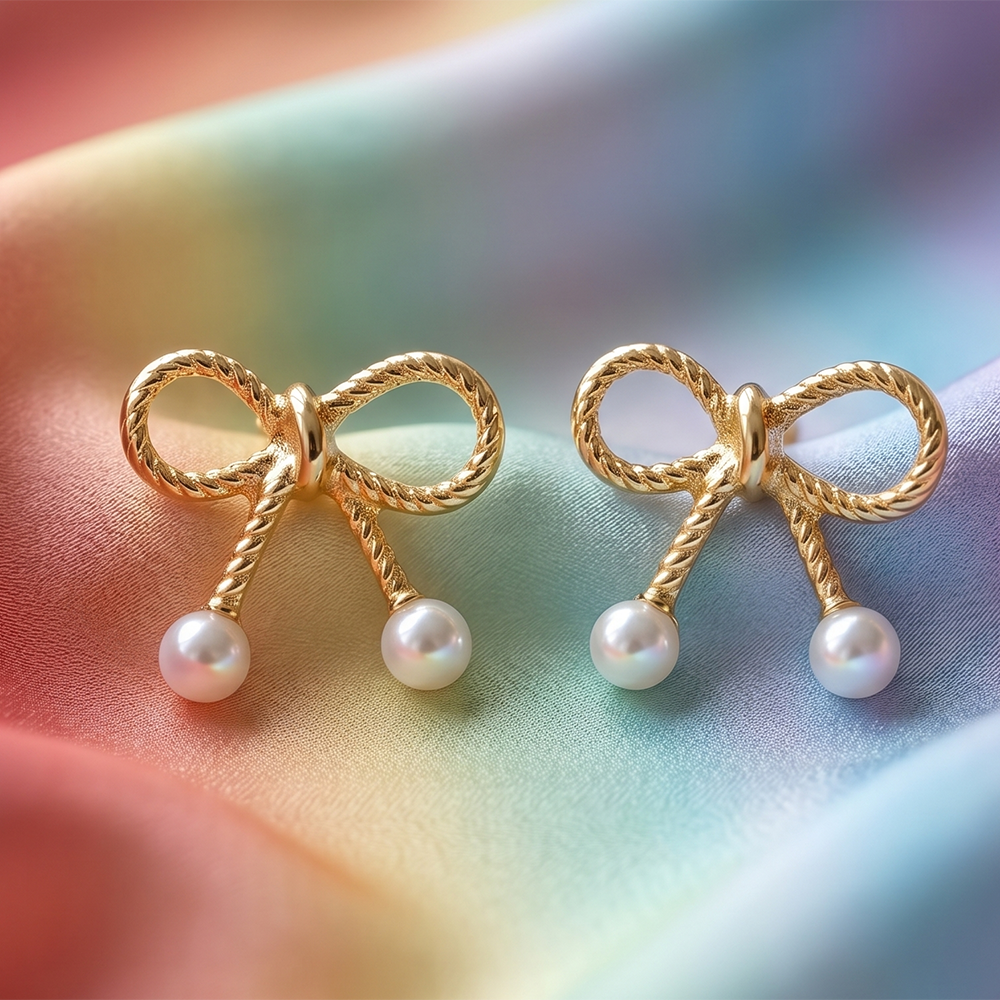 The99Jewel  Beautiful  Gold  Plated Bow  Shape  Stud Earrings For Women