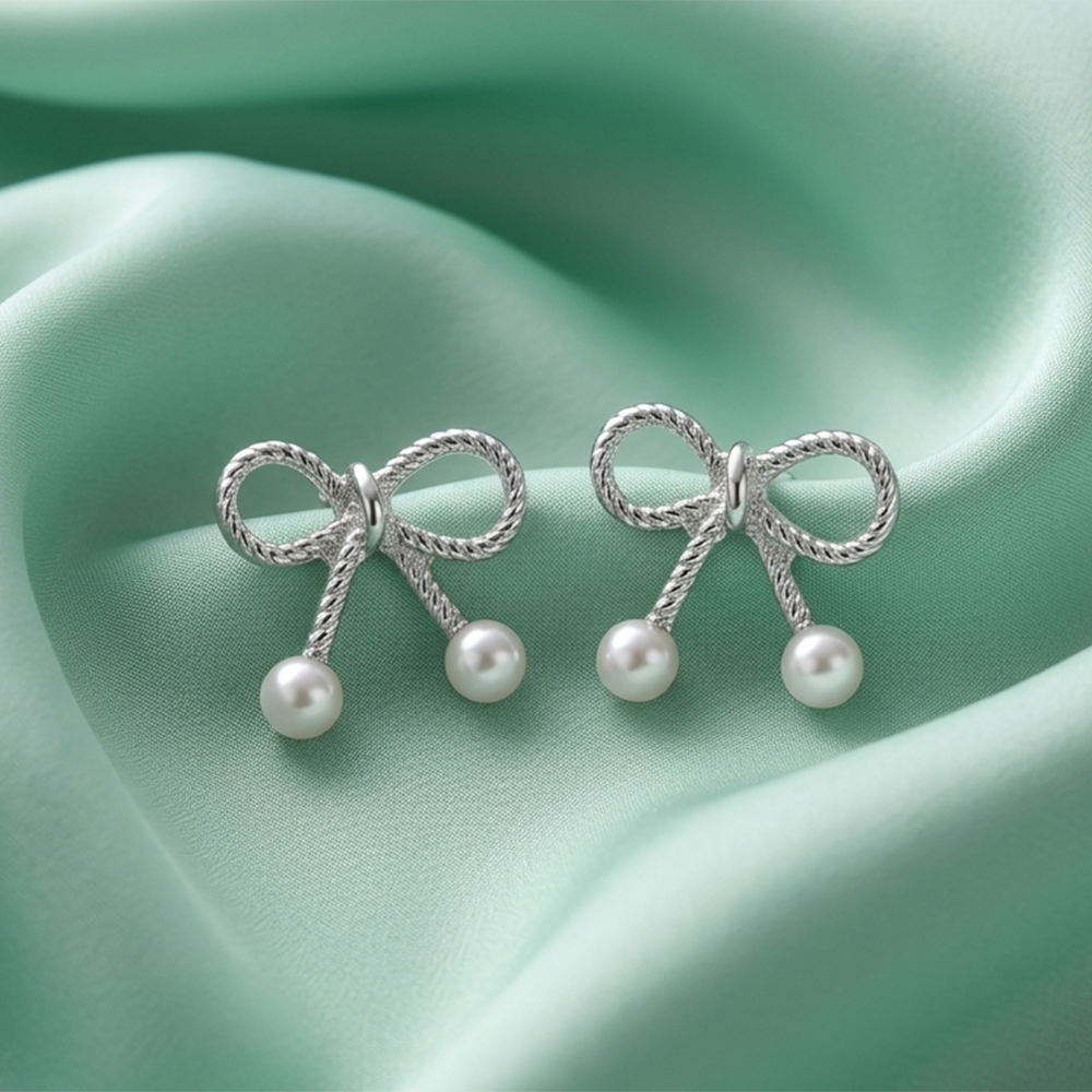 The99Jewel  Beautiful  Silver  Plated Bow Shape  Stud Earrings For Women