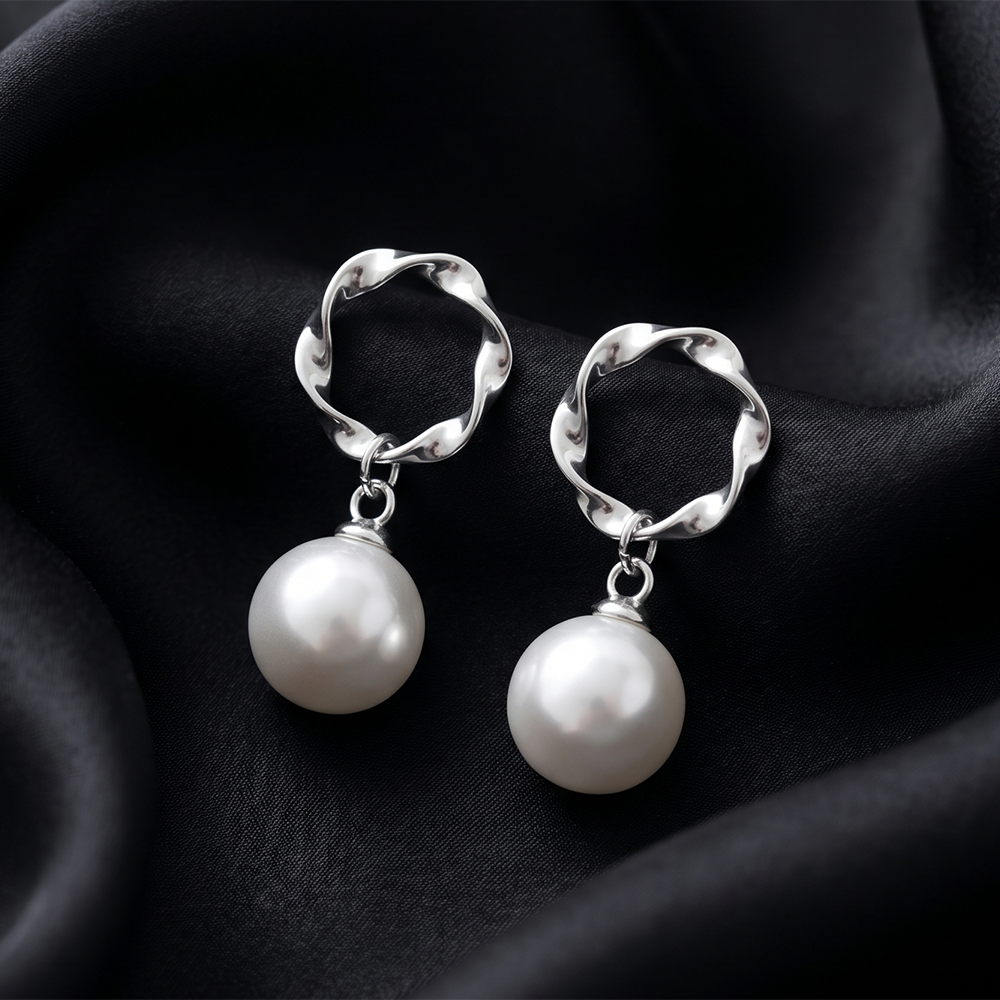 The99Jewel  Statement  Silver  Plated Pearl  Stud Earrings For Women