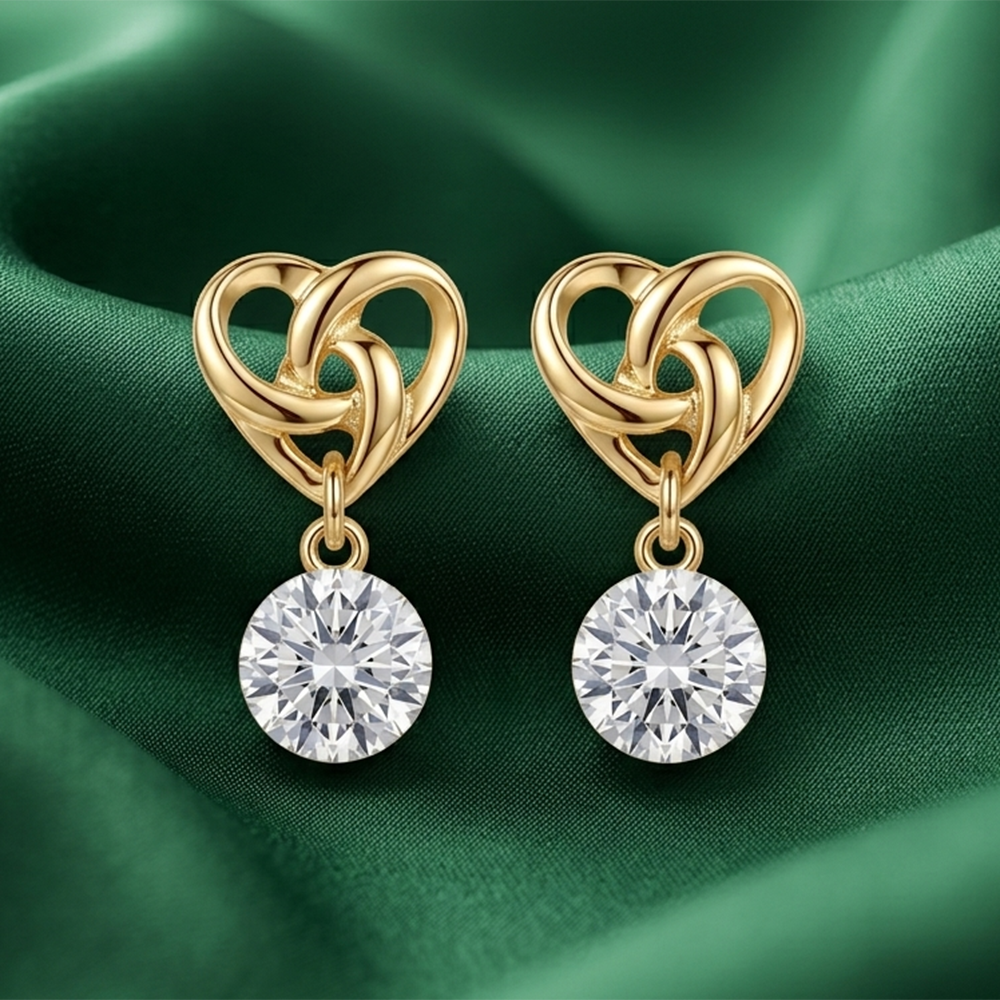 The99Jewel Gold-Toned Heart Knot Crystal Drop Earrings for Women