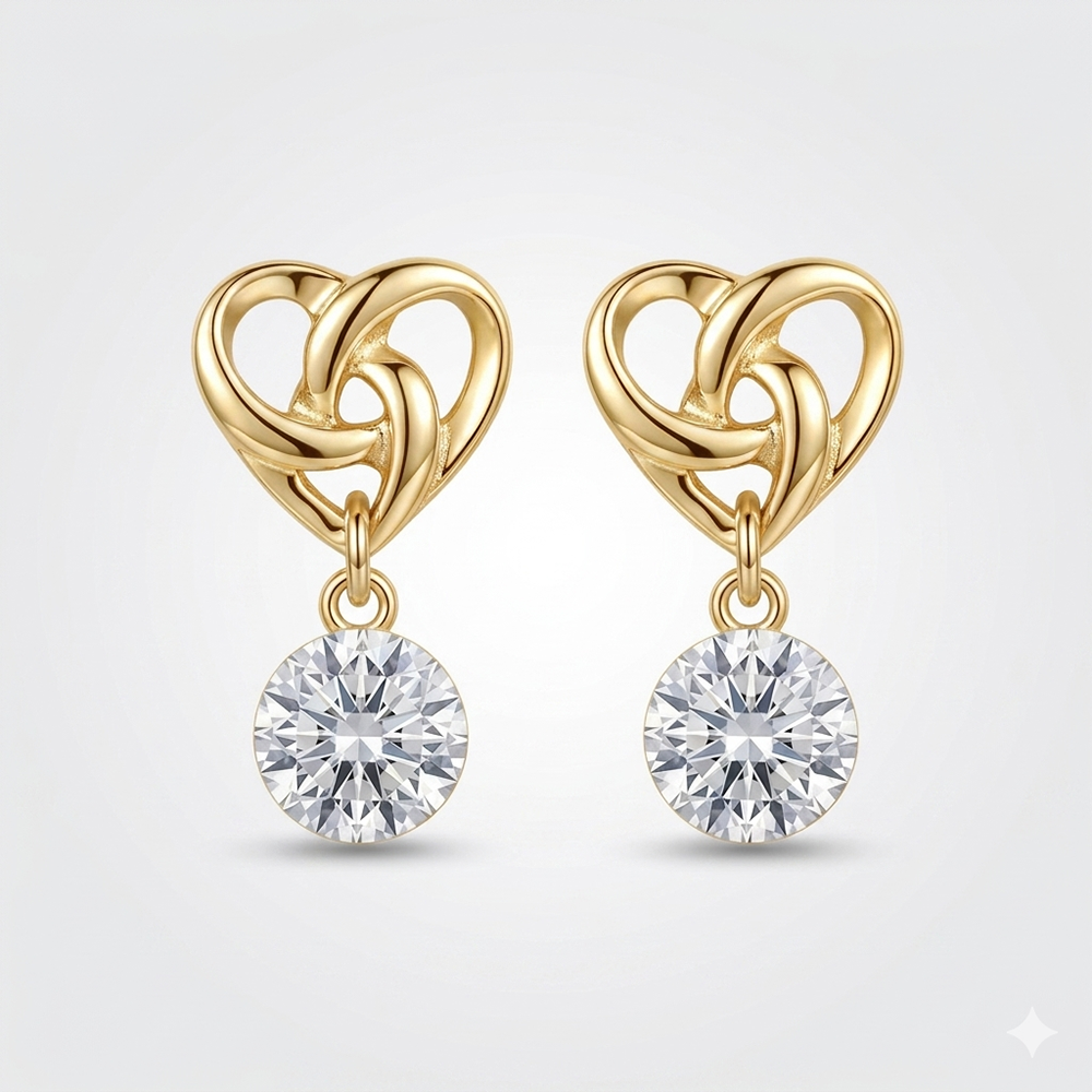 The99Jewel Gold-Toned Heart Knot Crystal Drop Earrings for Women