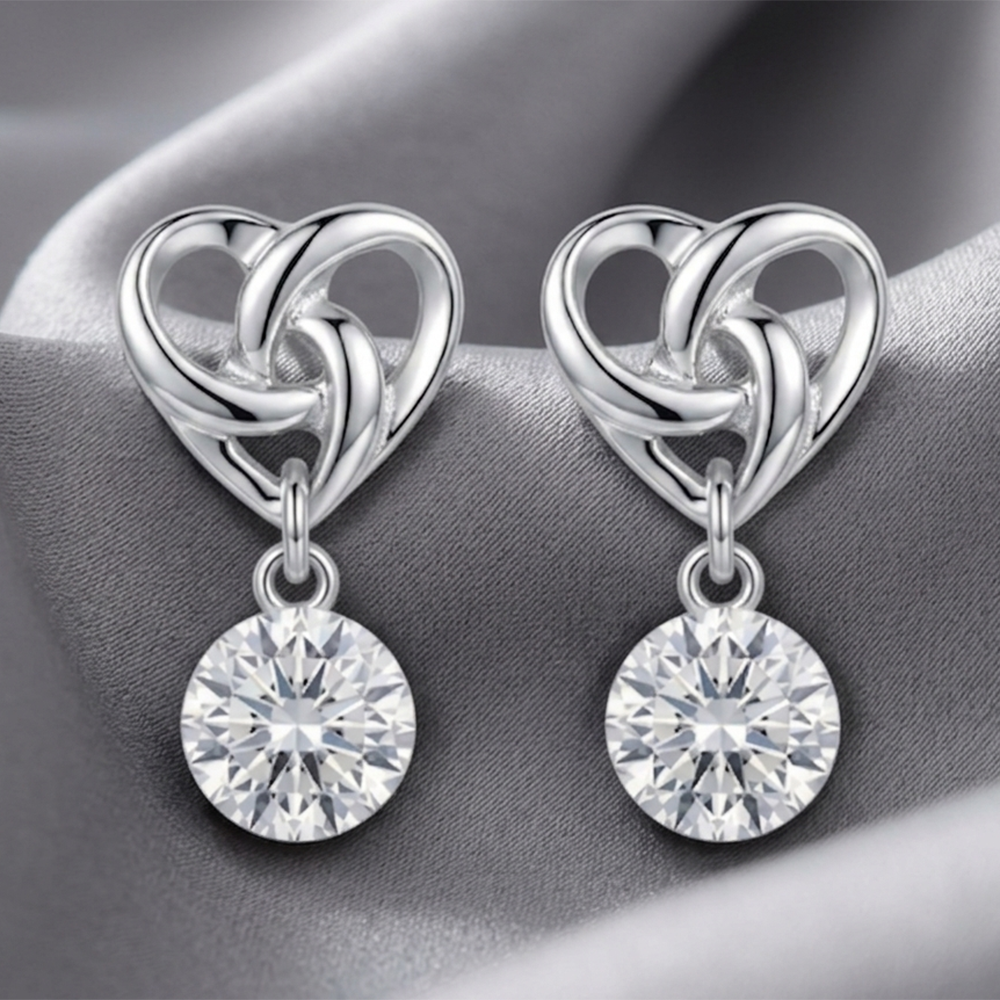The99Jewel Silver-Toned Heart Knot Crystal Drop Earrings for Women